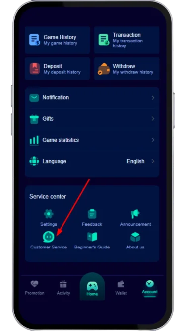 click on customer service for after login issue